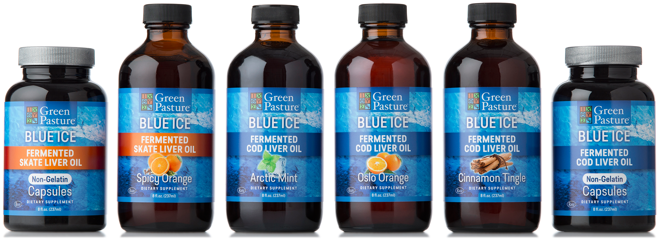 Label Packaging for Green Pasture: Blue Ice Fermented Cod & Skate Oil