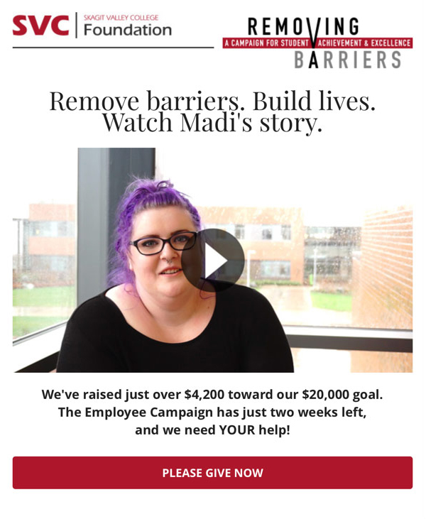 Email for Skagit Valley College's Removing Barriers campaign